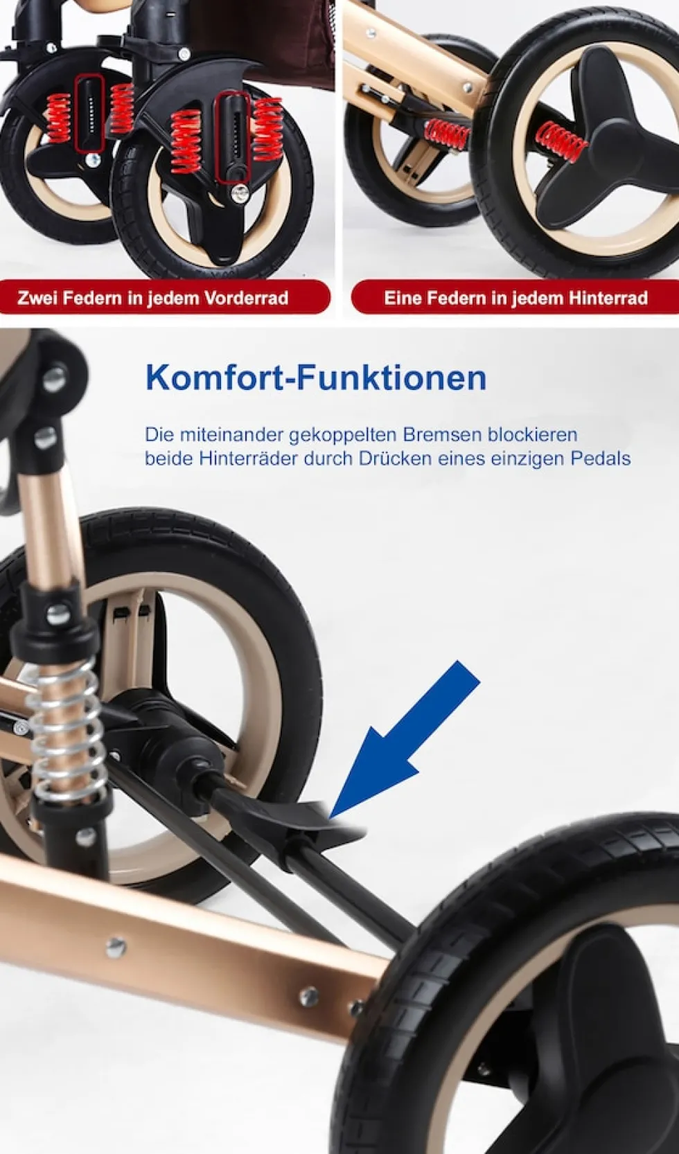 TPFLiving Kombi-Kinderwagen 3in1 Set - Modell Lux 7 Stoff - Schwarz
