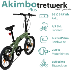 Tretwerk Akimbo Plus E Bike 20 Zoll Klapprad Elektrofahrrad 360Wh 155 - 190 cm Pedelec Klappfahrrad 8 Gang