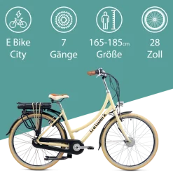 Tretwerk Aurora E Bike Damen 28 Zoll Elektrofahrrad 165 - 185 cm retro Hollandrad E Damenfahrrad mit Nabenschaltung und Rücktritt