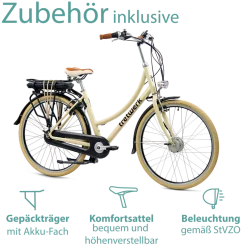 Tretwerk Aurora E Bike Damen 28 Zoll Elektrofahrrad 165 - 185 cm retro Hollandrad E Damenfahrrad mit Nabenschaltung und Rücktritt