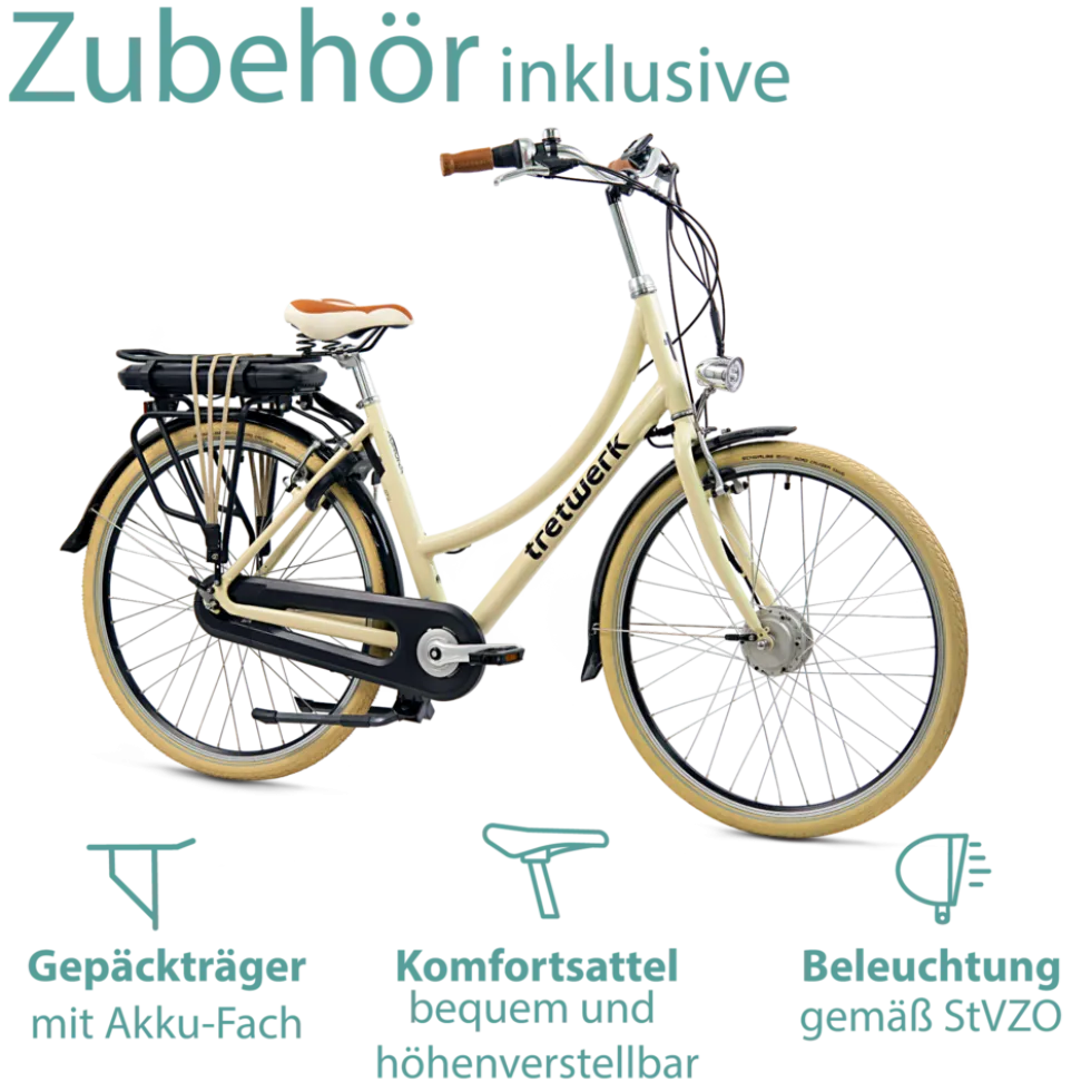 Tretwerk Aurora E Bike Damen 28 Zoll Elektrofahrrad 165 - 185 cm retro Hollandrad E Damenfahrrad mit Nabenschaltung und Rücktritt