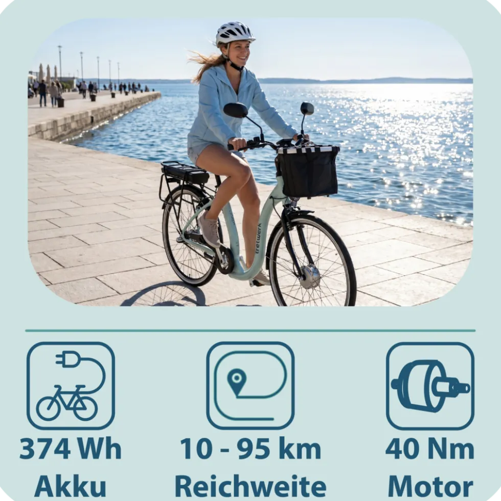 Tretwerk Linea 28 Zoll E Bike Damen Pedelec 3 Gang Nabenschaltung Elektro FahrradCitybike retro Tiefeinsteiger