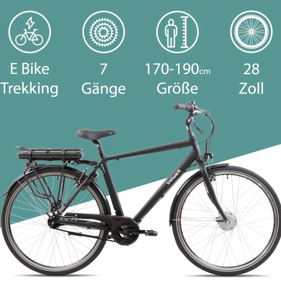 Tretwerk Mystic E Bike 28 Zoll Pedelec 170 - 190 cm Herrenrad Trekking Elektrofahrrad mit Nabenschaltung City E Fahrrad