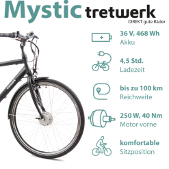 Tretwerk Mystic E Bike 28 Zoll Pedelec 170 - 190 cm Herrenrad Trekking Elektrofahrrad mit Nabenschaltung City E Fahrrad