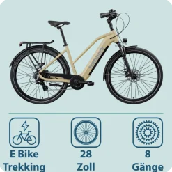 Tretwerk Onyx E Bike Damen Trekkingrad ab 155 cm Elektrofahrrad 550 Wh Pedelec Trekking Rad Fahrrad mit 8 Gang und Beleuchtung StVZO