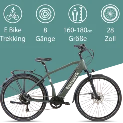 Tretwerk Sonic Pedelec 28 Zoll E Bike Trekkingrad 160 - 180 cm Elektrofahrrad Trekking 8 Gänge Damen Herren Fahrrad