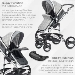 VESKA® 3 in 1 Kombi-Kinderwagen Buggy Reisebuggy inkl. Auto- Babyschale Jogger Faltbar - Silber - anthrazit/grau