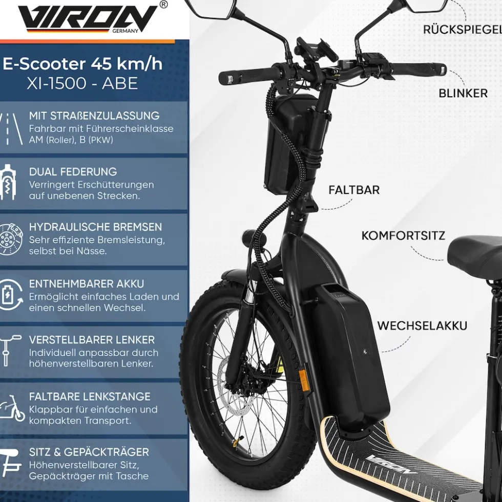 VIRON E-Scooter - XI-1500-EEC - schwarz, 15Ah