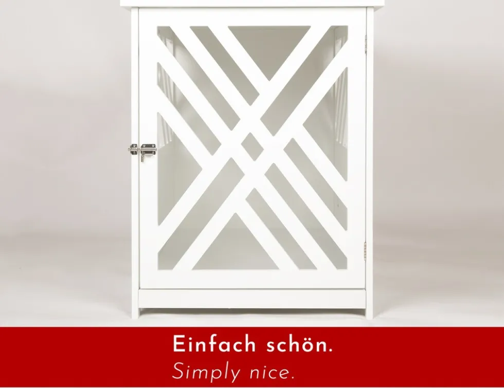 WONDERMAKE® Design Hundekäfig aus Holz für Zuhause Wohnung mit Beistelltisch, Hundebox fürs Wohnzimmer Indoor, 90x60 cm weiß