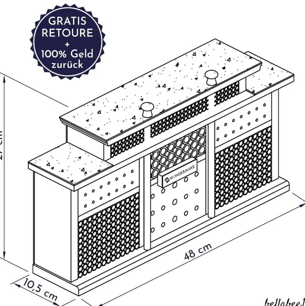 WONDERMAKE® Design Insektenhotel aus Holz mit 7 Zimmern und Terrasse, Bienenhotel groß hängend Nisthilfe für Wildbienen, 48 x 10,5 x 27 cm, braun schwarz