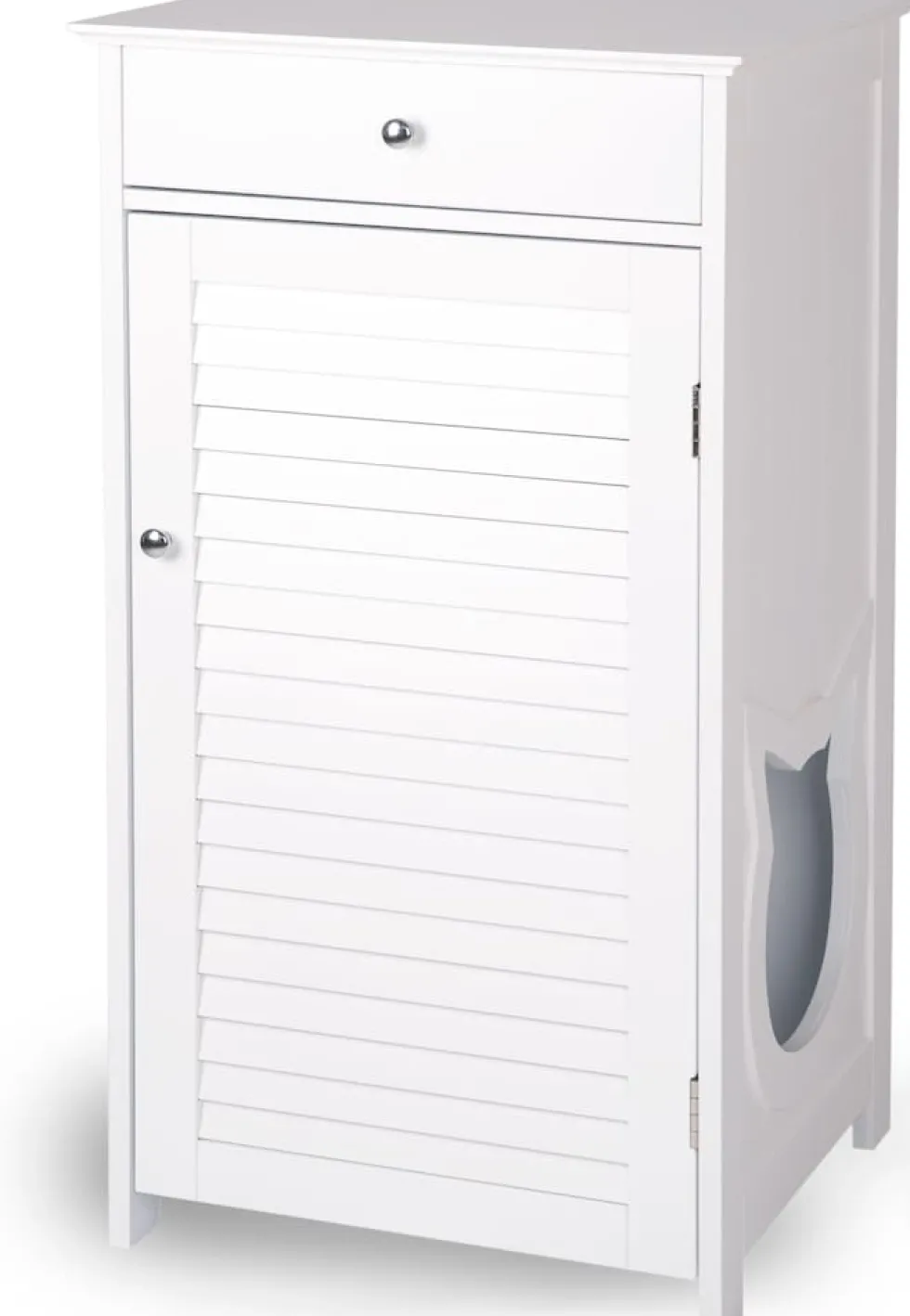 WONDERMAKE® Katzenschrank für Katzentoilette groß hoch aus Holz, Katzenklo-Schrank Kommode mit Schublade und Tür geschlossen, Design Katzen-Haus Toilette Klo XL, 51 x 46 x 96 cm, weiß