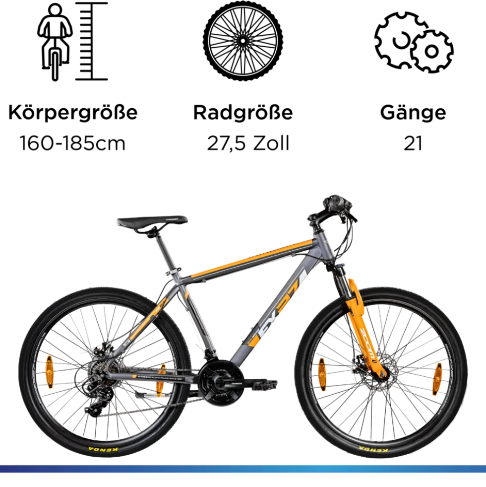 Zündapp FX27 Mountainbike Hardtail 160 - 185 cm Fahrrad MTB 21 Gänge Mountain Bike für Erwachsene und Jugendliche