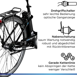 Zündapp Green 2.7 E Bike Damenfahrrad 28 Zoll 150 - 175 cm mit 3 Gang Nabenschaltung Rücktritt Pedelec Hollandrad Citybike Nabenmotor