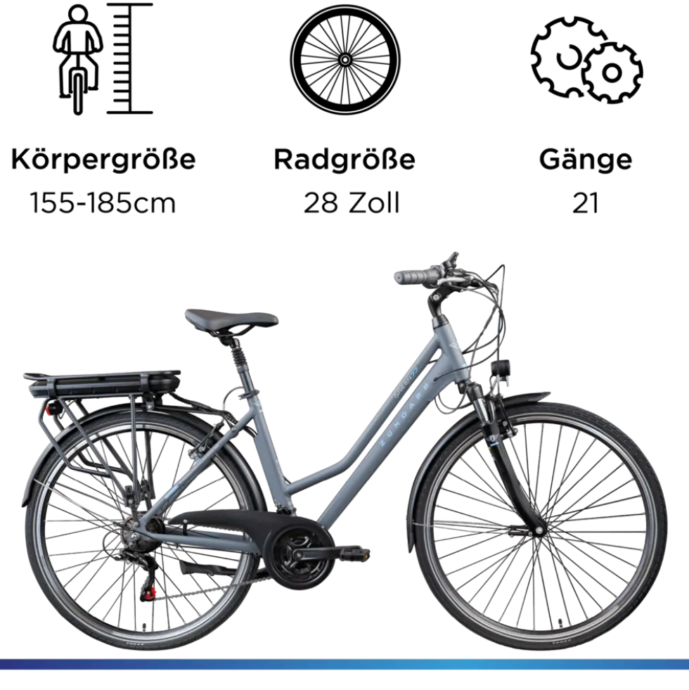Zündapp Green 7.7 E Bike Damen Trekkingrad 28 Zoll Pedelec 155 - 185 cm Trekkingfahrrad mit 21 Gang E Fahrrad StVZO Tourenrad