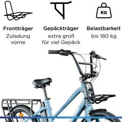 Zündapp Longtail M400 E Bike Lastenrad bis 180 kg 24 Zoll Elektrofahrrad 160-195 cm Mittelmotor Cargo Elektro Fahrrad 7 Gänge Pedelec