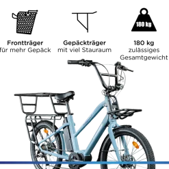 Zündapp Longtail M400 E Bike Lastenrad bis 180 kg 24 Zoll Elektrofahrrad 160-195 cm Mittelmotor Cargo Elektro Fahrrad 7 Gänge Pedelec