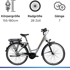 Zündapp X200 E Bike Damenfahrrad 155 - 180 cm Stadtrad Pedelec 7 Gang Shimano Schaltung Cityrad mit Bosch Mittelmotor Hollandrad
