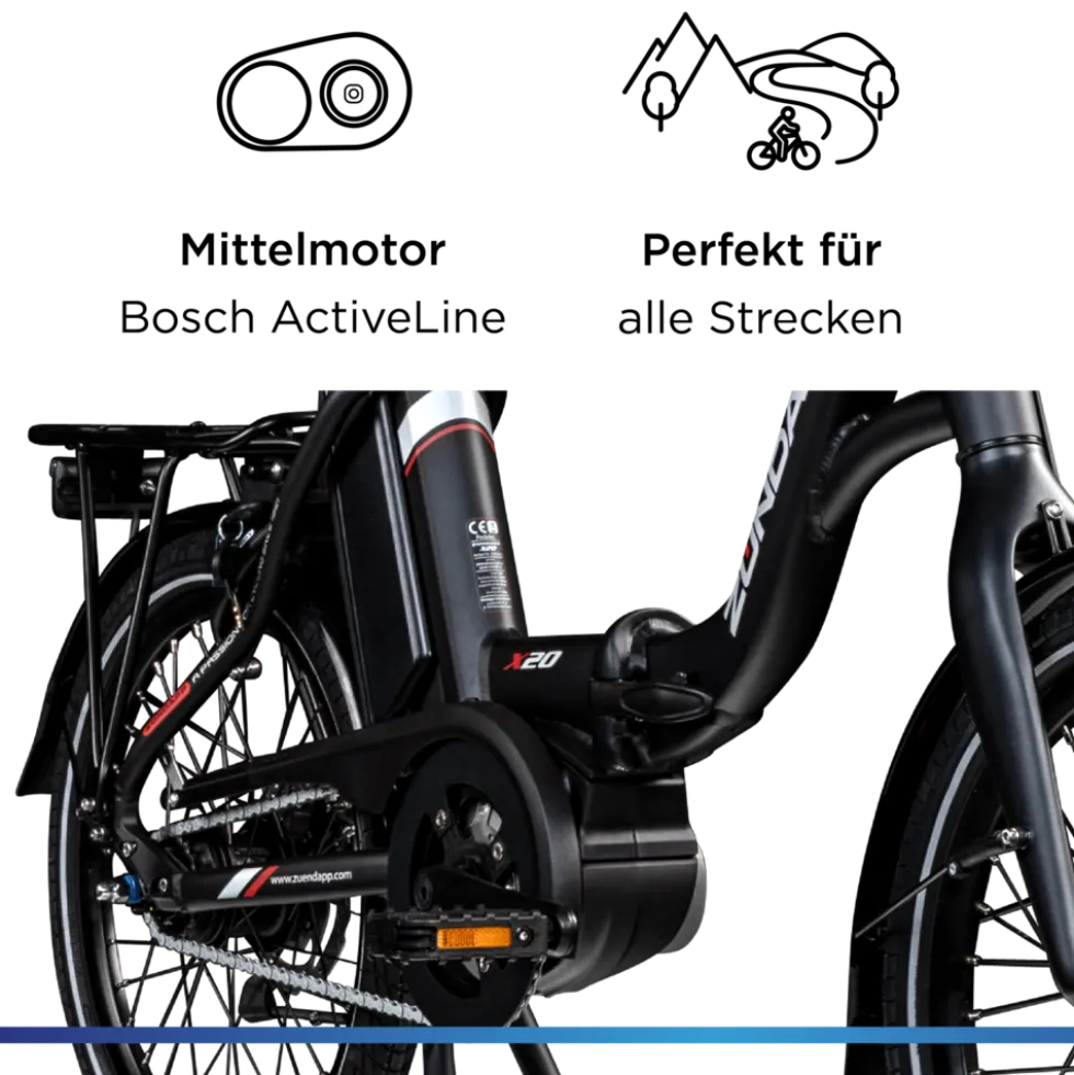 Zündapp X20 E Bike Klapprad Pedelec für Damen und Herren 150 - 190 cm E Fahrrad Bosch Faltrad Tiefeinsteiger Urban Bike