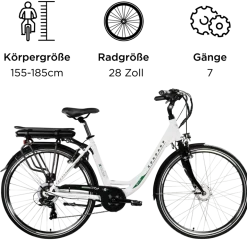 Zündapp Z503 E Bike Damen ab 155 cm Damenfahrrad 28 Zoll Pedelec mit tiefem Einstieg retro Elektrofahrrad 7 Gang Schaltung E Fahrrad Stadtrad StVZO