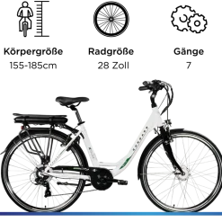 Zündapp Z503 E Bike Damen ab 155 cm Damenfahrrad 28 Zoll Pedelec mit tiefem Einstieg retro Elektrofahrrad 7 Gang Schaltung E Fahrrad Stadtrad StVZO