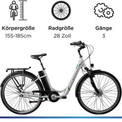 Zündapp Z510 E Bike Damenfahrrad ab 155 cm Rücktritt Pedelec 28 Zoll Fahrrad mit tiefem Einstieg Hollandrad mit 3 Gang Nabenschaltung StVZO