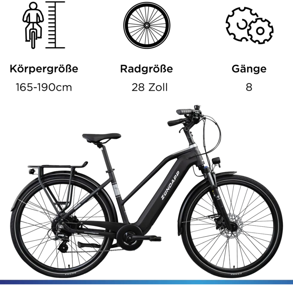Zündapp Z810 E Bike Damen Trekkingrad ab 165 cm Elektrofahrrad 550 Wh Pedelec Trekking Rad Fahrrad mit 8 Gang und Beleuchtung StVZO
