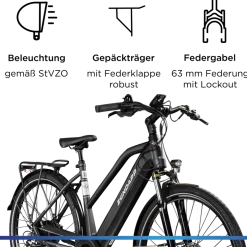 Zündapp Z810 E Bike Damen Trekkingrad ab 165 cm Elektrofahrrad 550 Wh Pedelec Trekking Rad Fahrrad mit 8 Gang und Beleuchtung StVZO