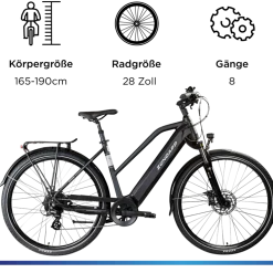 Zündapp Z810 E Bike Damen Trekkingrad ab 165 cm Elektrofahrrad 550 Wh Pedelec Trekking Rad Fahrrad mit 8 Gang und Beleuchtung StVZO
