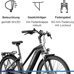 Zündapp Z810 E Bike Damen Trekkingrad ab 165 cm Elektrofahrrad 550 Wh Pedelec Trekking Rad Fahrrad mit 8 Gang und Beleuchtung StVZO