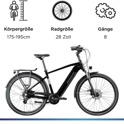 Zündapp Z810 E Bike Herren Trekkingrad ab 175 cm Elektrofahrrad 550 Wh Pedelec Trekking Rad Fahrrad mit 8 Gang und Beleuchtung StVZO