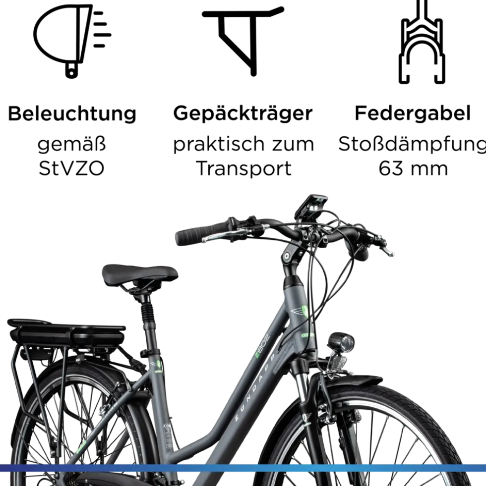 Zündapp Z802 E Bike Trekkingrad Damen ab 160 cm mit Nabenmotor Pedelec Trekking Fahrrad mit 21 Gang und Beleuchtung StVZO