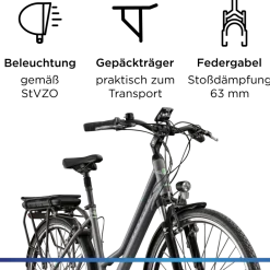 Zündapp Z802 E Bike Trekkingrad Damen ab 160 cm mit Nabenmotor Pedelec Trekking Fahrrad mit 21 Gang und Beleuchtung StVZO