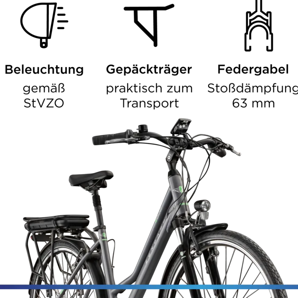 Zündapp Z802 E Bike Trekkingrad Damen ab 160 cm mit Nabenmotor Pedelec Trekking Fahrrad mit 21 Gang und Beleuchtung StVZO