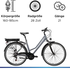 Zündapp Z802 E Bike Trekkingrad Damen ab 160 cm mit Nabenmotor Pedelec Trekking Fahrrad mit 21 Gang und Beleuchtung StVZO