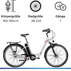 Zündapp Z517 E Bike 28 Zoll Pedelec Hollandrad E Fahrrad Damen 155 - 190 cm mit 7 Gang Nabenschaltung Rücktritt Citybike Nabenmotor