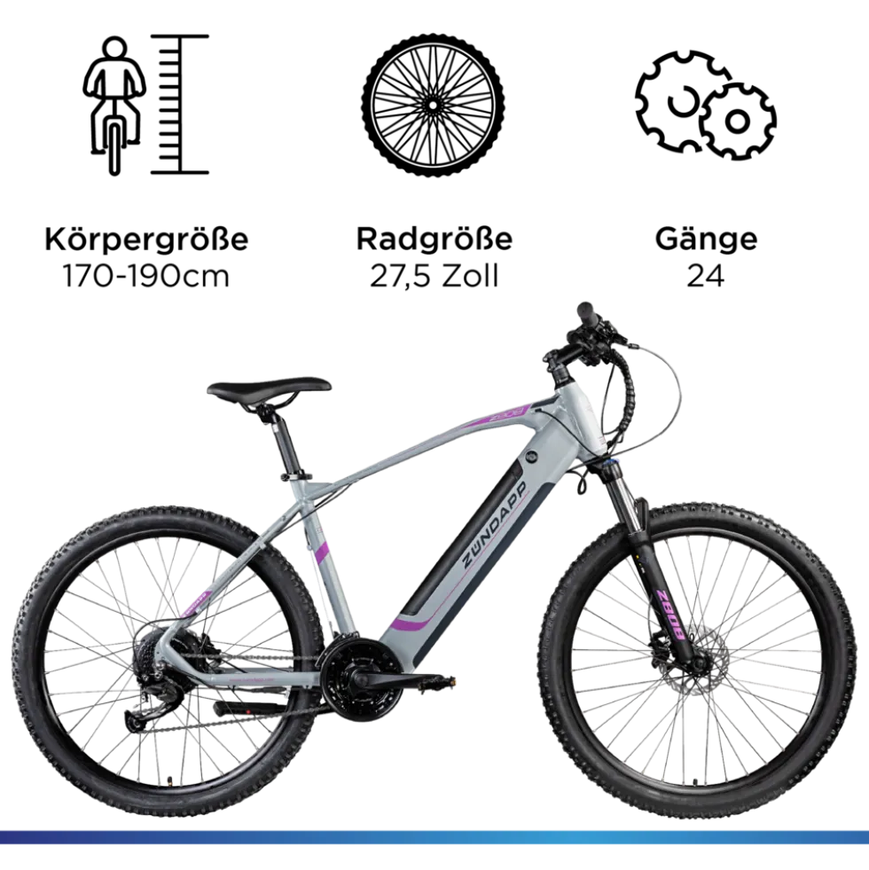 Zündapp Z808 E-Mountainbike für Damen und Herren ab 170 cm E Bike 27,5 Zoll EMTB Hardtail Pedelec Fahrrad Elektrofahrrad