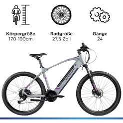 Zündapp Z808 E-Mountainbike für Damen und Herren ab 170 cm E Bike 27,5 Zoll EMTB Hardtail Pedelec Fahrrad Elektrofahrrad